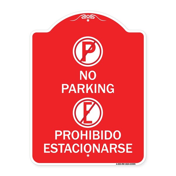 Signmission No Parking Prohibido Estacionarse, Red & White Aluminum Architectural Sign, 18" x 24", RW-1824-23595 A-DES-RW-1824-23595 - main